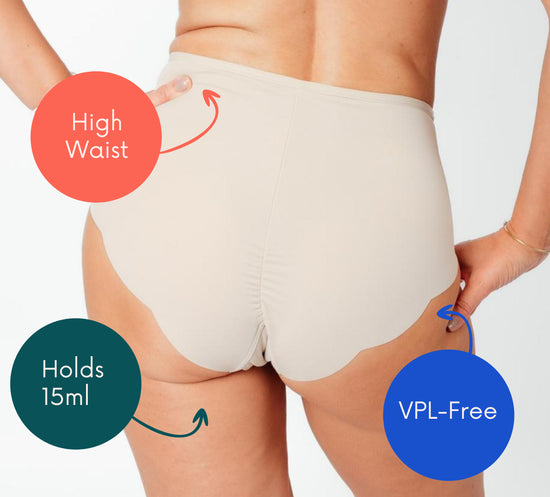 NIXI Body Coni Sporty High Waist Cream Knickers menstrual knickers light bladder leaks periods no vpl absorbent discreet