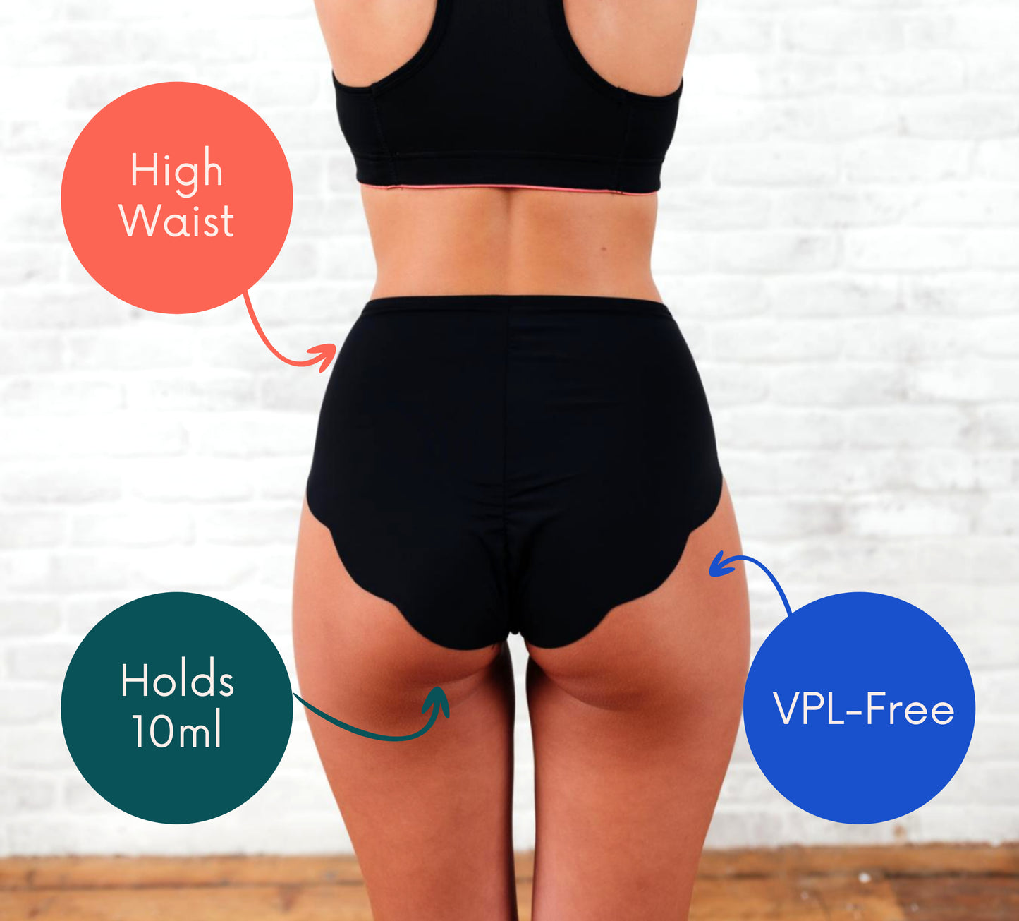 NIXI Body Coni Sporty High Waist Black Knickers no vpl discreet absorbent light period and little bladder leaks