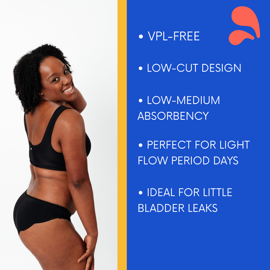 NIXI Body Sarah Sporty Knickers low cut black no vpl period pants light bladder leaks leakproof 10ml 2 tampons