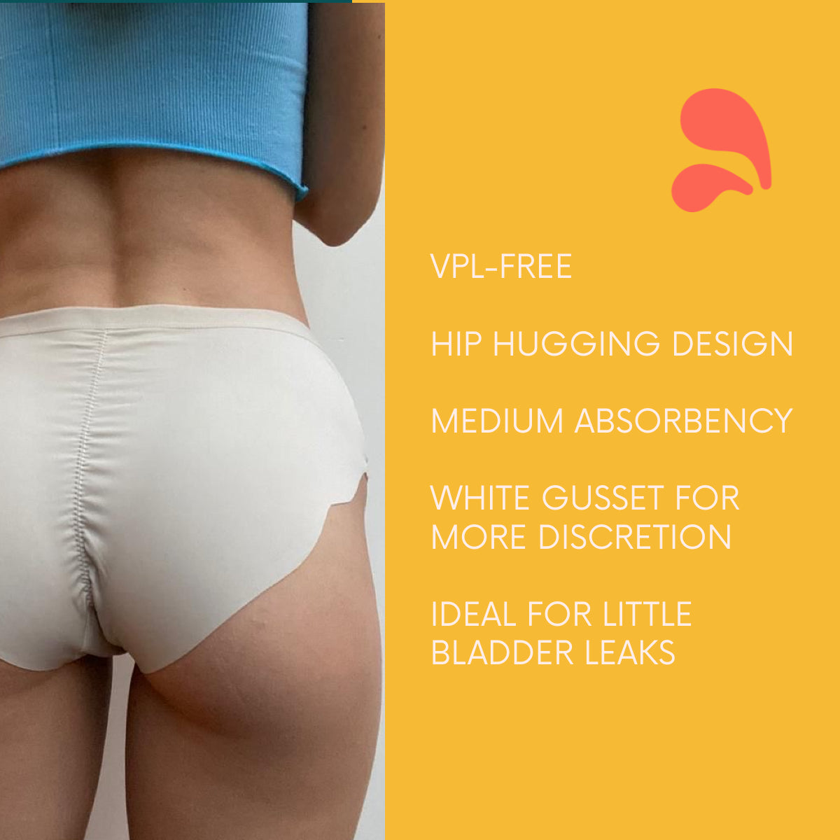 NIXI Body Susie Sporty Hip Hugger Cream Knickers discreet no vpl absorbent period pants light bladder leaks 15ml 3 tampons