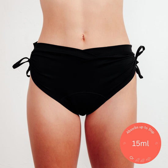 NIXI Body Zoe bikini 2-way black absorbent discreet 15ml 3 tampons periods bladder leaks