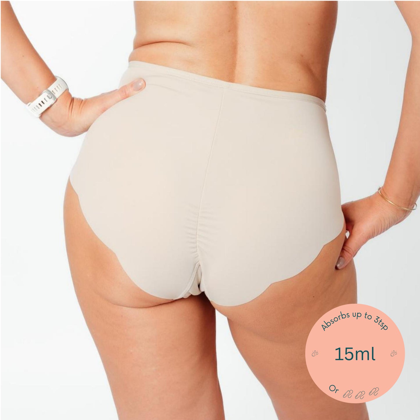 NIXI Body Coni Sporty High Waist Cream Knickers periods light bladder leask no VPL discreet absorbent leakproof